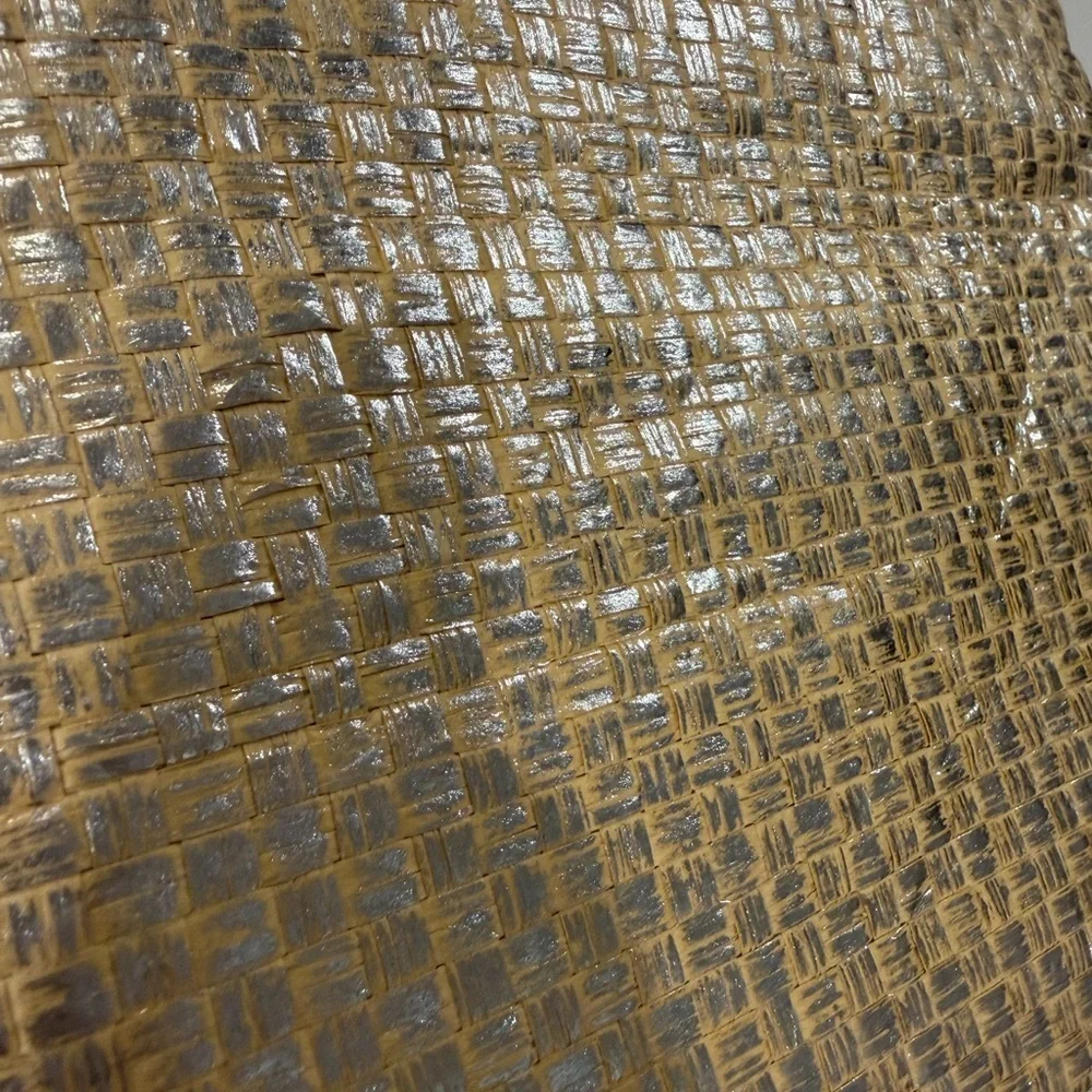 NWOT Vintage Neiman Marcus Woven Straw Metallic Clutch Makeup Bag